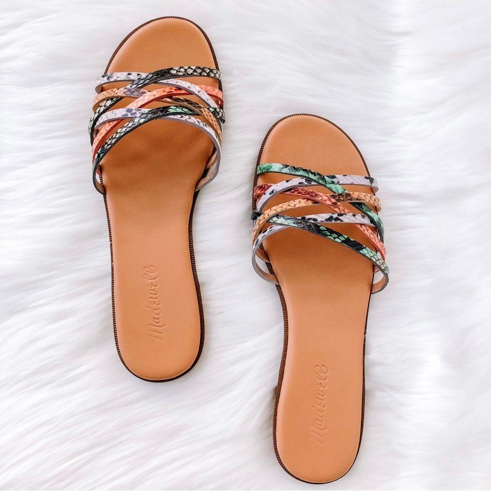 Women’s NIB $88 Madewell Tracie Crisscross Slide Sandals Size 7 Embossed Leather